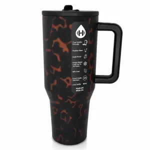 HydroJug 40oz Glossy Tortoise Shell Traveler Tumbler with Handle, Insulated Stainless Steel Flasks with Straw, Triple Wall Vacuum Design, Leak Resistant, Cup Holder Fit, Brown Animal Print Drinkware