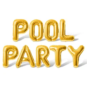 Letter Balloons - POOL PARTY 16" Inch Alphabet Letters Foil Mylar Balloon Bachelorette or Bridal Shower Party Banner