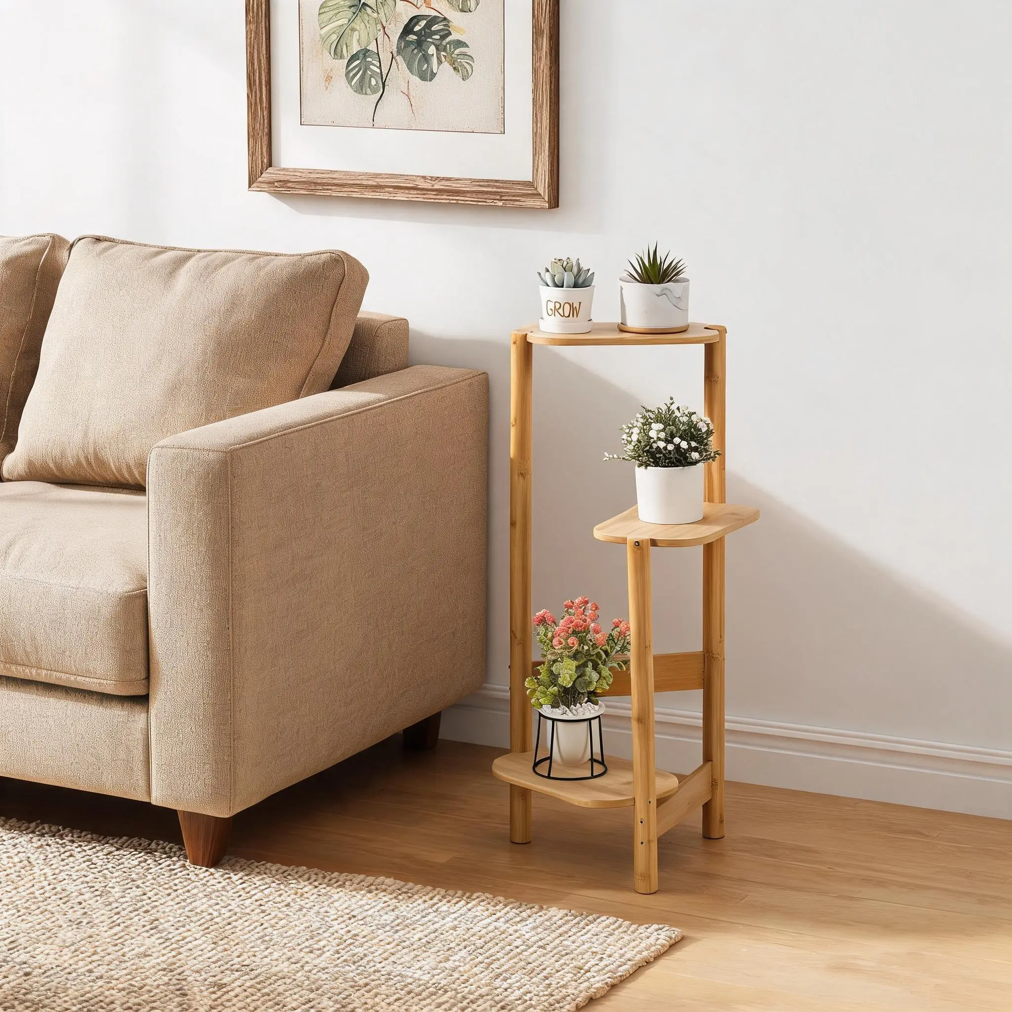 Bamboo Flower Pot Holder: 3 Tiers Wooden Bamboo Tall Corner Plant Stand Planter Display Rack for Balcony Garden Patio