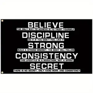 Motivational Gym Banner Flag - 3x5ft Inspirational Wall Art with "Believe, Discipline, Strong, Consistency" Quote for Home Gym, Office Party Decoration Supplies Variant Ornaments