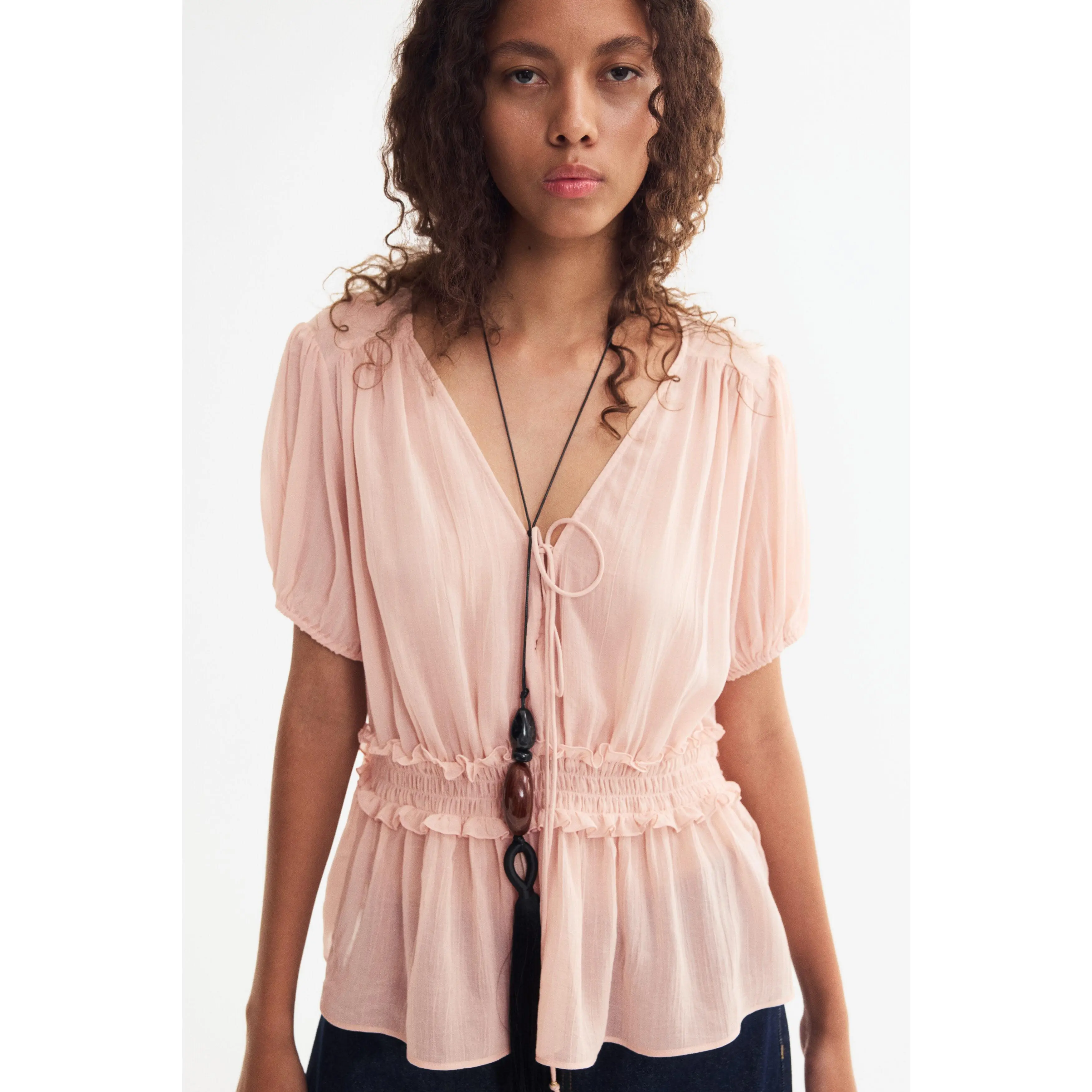 H&M Puff-sleeved peplum blouse