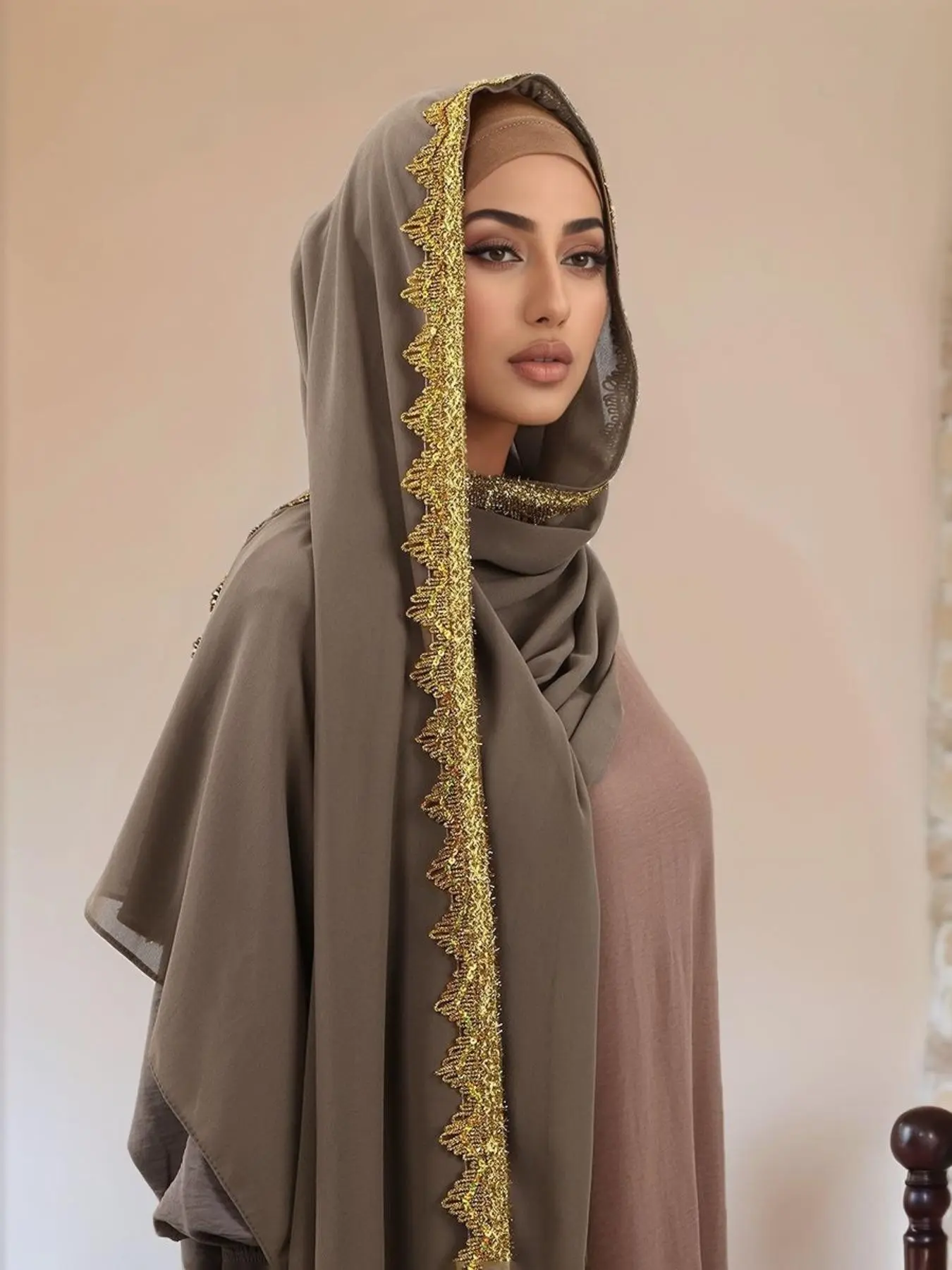 Crown Wavy Edge Chiffon Long Scarf, Versatile Fashion Women's Headscarf Hijabs, Stylish Wrap for All Seasons