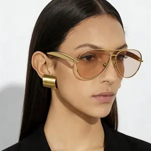 Vintage Metal Double Bridge Aviator Sunglasses for Women Gold Frame Tinted Lens Beach Travel Accessories Trendy Casual Aviator UV Protection