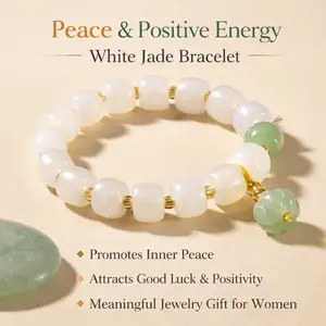 Golden Silk Jade Bracelet with Green Jade Charm, Peace Energy Bracelet for Women, Positive Everyday Jewelry Gift