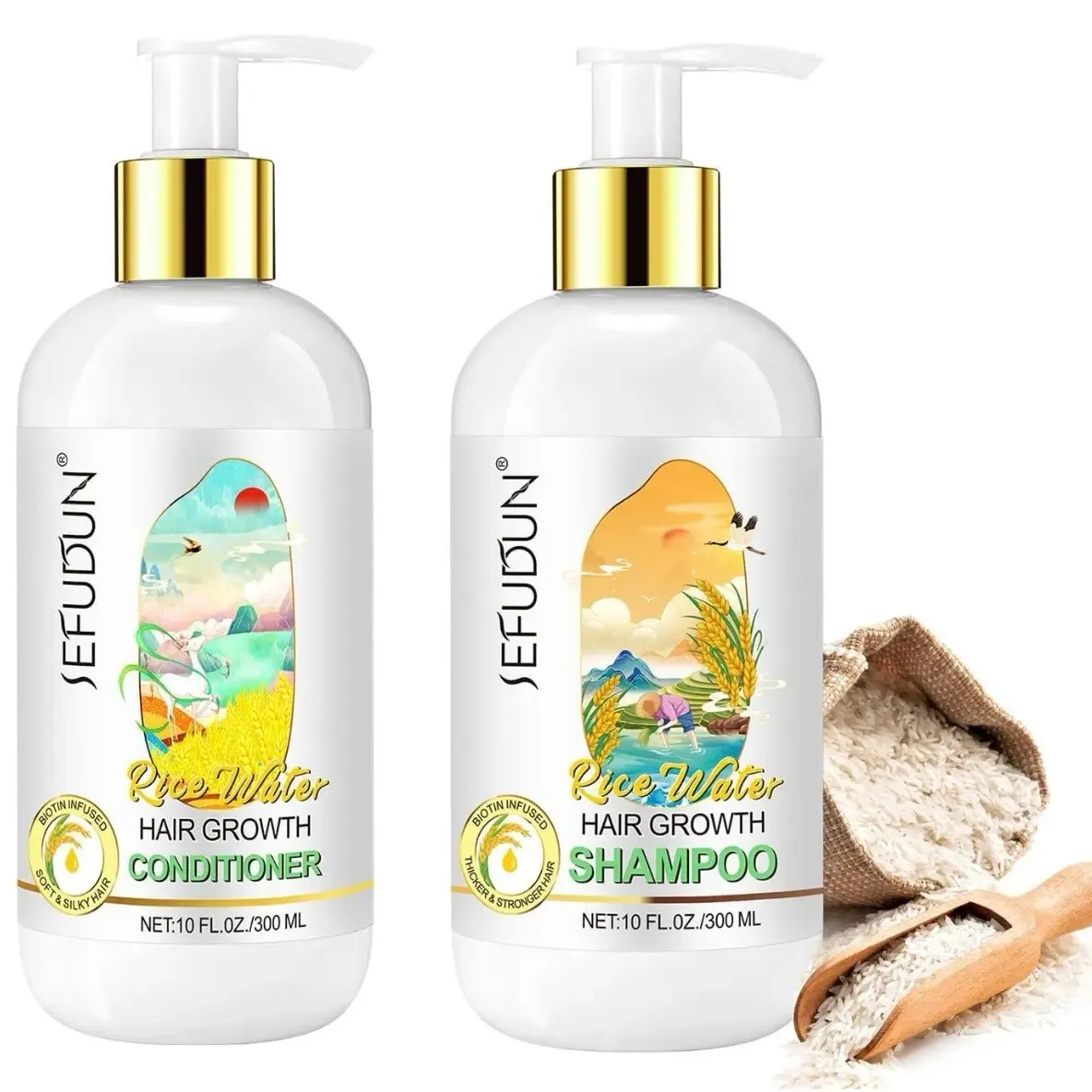 Fermented Rice water  Shampoo & Conditioner set  , includes biotin oil and coconut oi