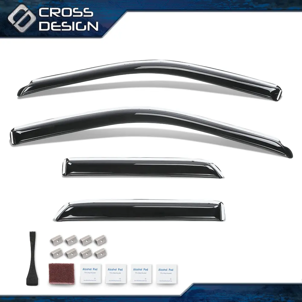 CROSSDESIGN 4 pc Automotive-Grade Double-Sided Tapes Stick-On Acrylic Side Window Visors & Weather Deflectors, In-Channel Fit Car Exterior Accessories for 09-24 Dodge Ram 1500 & Classic Quad Cab (4* Window Visors Set)