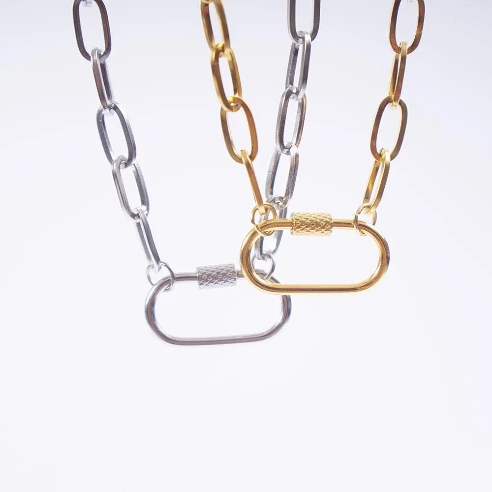 Stainless Steel Carabiner Clasp Choker Necklace for Women, Modern Turnbuckle Design, Trendy Fashion Jewelry Accessory, Modern Fashion Accessories, Fashion Jewelry Trends