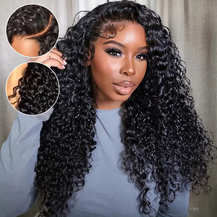Cynosure 8x5 Pre All Everything Pre Bleached Pre Cut With Magic Tape HD Lace Curly 280% Density Glueless Human Hair Wigs