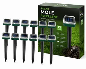 12 Pack Mole Repellent Gopher Repellent Solar Snake Repellent Ultrasonic Vole Gopher Repellent Sonic Waterproof Spikes Stakes for Garden Yard