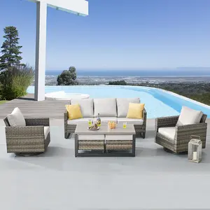 【5 Packages Shipping】7-Piece Wicker Patio Set, Sofa, Swivel Glider Chairs & Ottomans, GRS Series