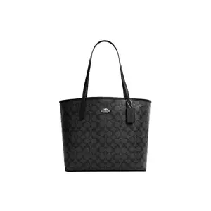 COACH City 33 Classic Monogram Snap Closure Large Capacity Synthetic Leather Tote Bag For Women