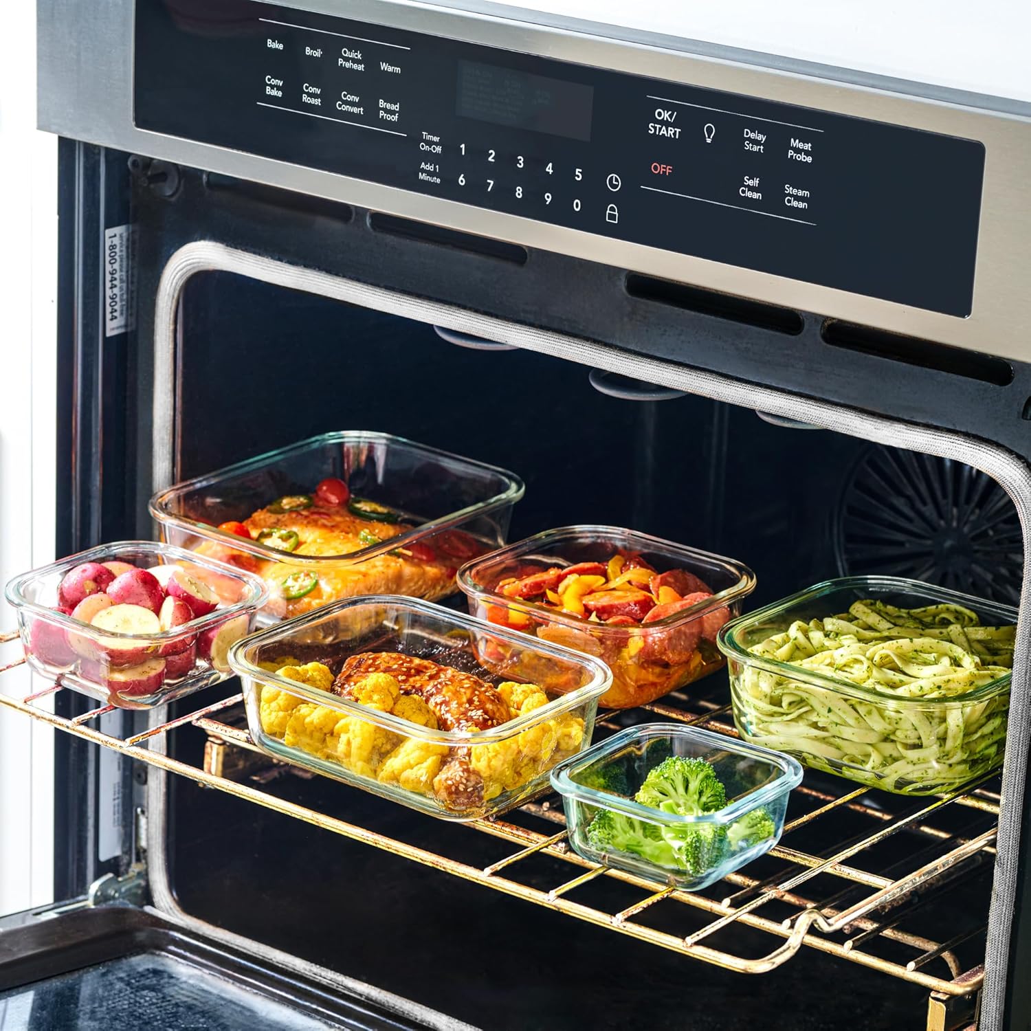 18 Piece Glass Food Storage Containers Square Rectangle Design Airtight Sealed Lids Leakproof BPA Free Microwave Oven Safe Stackable Container For Meal Prep Kitchen Fridge Organizer Food Storage