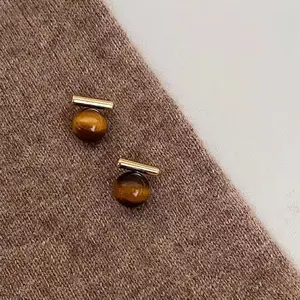 Minimalist Geometric Tiger's Eye Stud Earrings