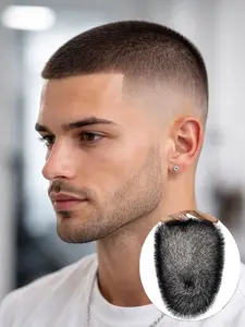 Men Super Short Haircut Toupees - Human Hair Replacement System - Short Buzz Cut Style on Ultra-Thin Skin Base for Invisible Hairline, Lightweight & Breathable, Ideal for Thinning Hair Solution