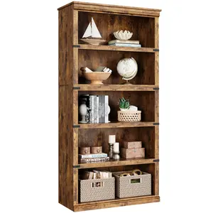 Garvee 5 Tier Bookcase, Farmhouse Book Shelf with Storage, Tall Book Case Wooden 5 Shelf Bookcase for Home Office, Living Room, Bed Room (Vintage Brown, 67.4" H x 31.5" W x 12.8" D)