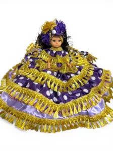 Gitana Muñeca Spiritual Doll - Santeria Yoruba Handmade Doll, Purple and Gold Polka Dot Muneca Espiritual, Religious Altar Decor, Spiritual Gift & Cultural Display