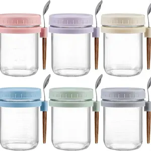 6 or 4 Pack Overnight Oats Containers with Lids and Spoons, 16 oz Glass  Jars, Airtight, Large Capacity for Kitchen Use