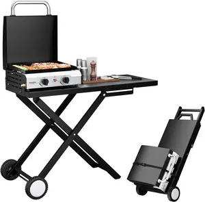 ROVSUN 2/4 Burner Foldable Propane Griddle with Wheels, Enameled Tray & Lid, 20000 BTU Portable Rolling Flat Top Gas Grill with Electronic Ignition & Regulator for Outdoor Cooking Camping BBQ Tailgating