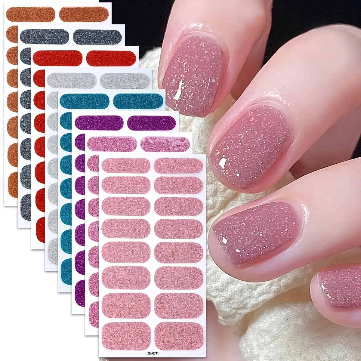 8-Piece Nail Polish Strips Set, High Quality Glitter Finish Self-Adhesive Gel Nail Stickers, DIY Women Home Manicure Kit, Nail Art Supplies, Nail Art Products, Perfect for Easy At-Home Nails
