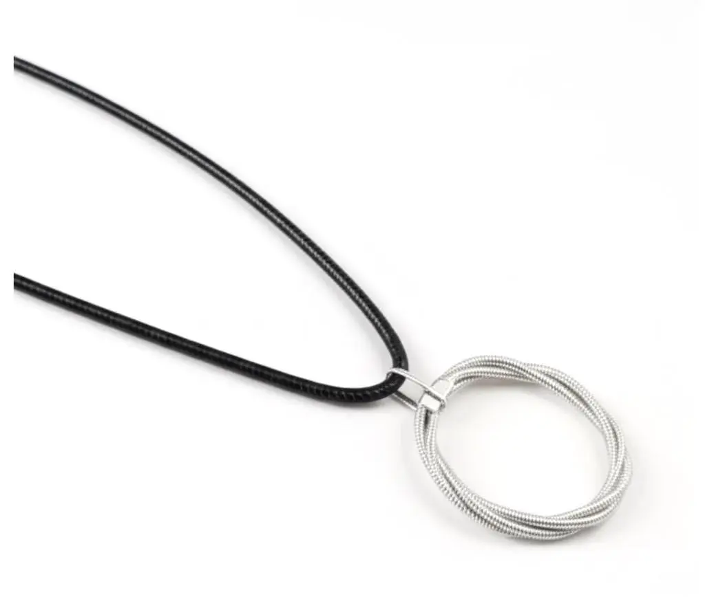 Guitar String Circle Pendant Necklace: Bronze, Silver, Copper Color Options
