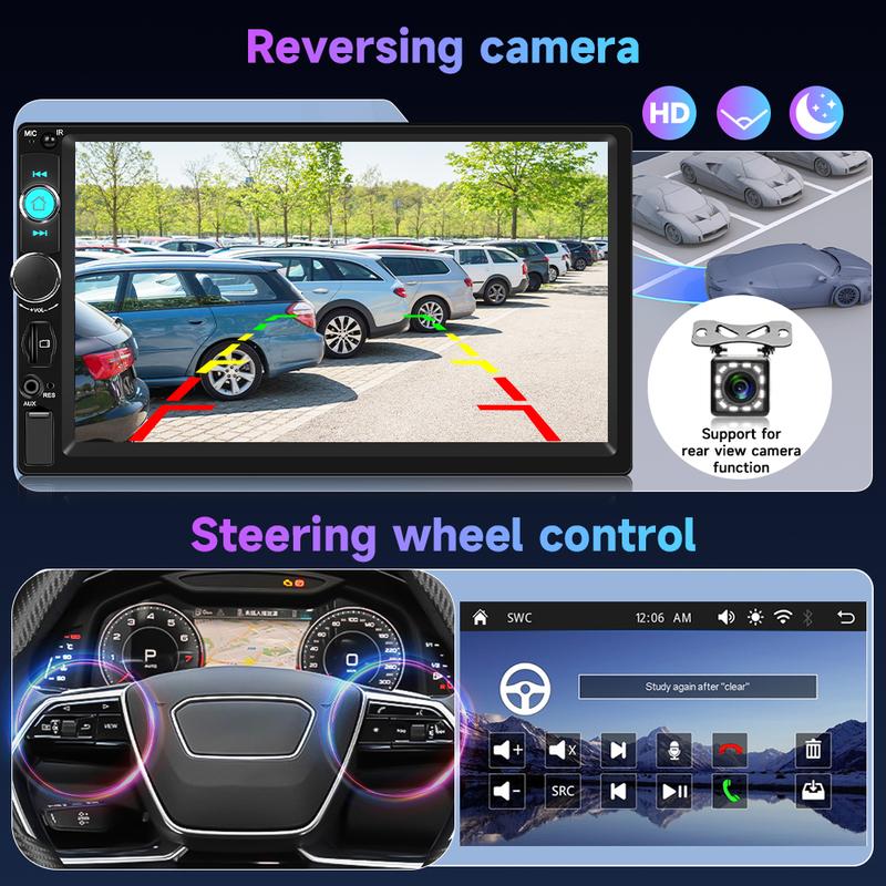 7'' Car Stereo Single Din Wireless Carplay HD Touch Screen Android Auto, Car Radio with Bluetooth YouTube Video Playback Mirror Link FM/EQ USB/AUX/TF/SWC/MIC Car Audio Receiver Backup Camera, car stuff