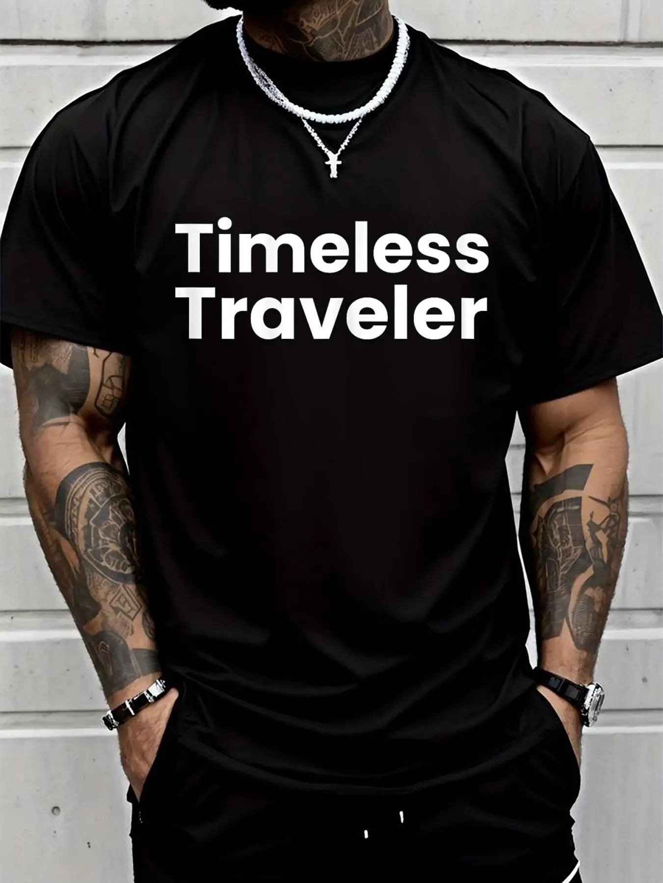 100% cotton Timeless Traveler T-Shirt Printed T-shirt, Short-sleeved Crew Neck Casual Top, Suitable For All Seasons, Men's Wear