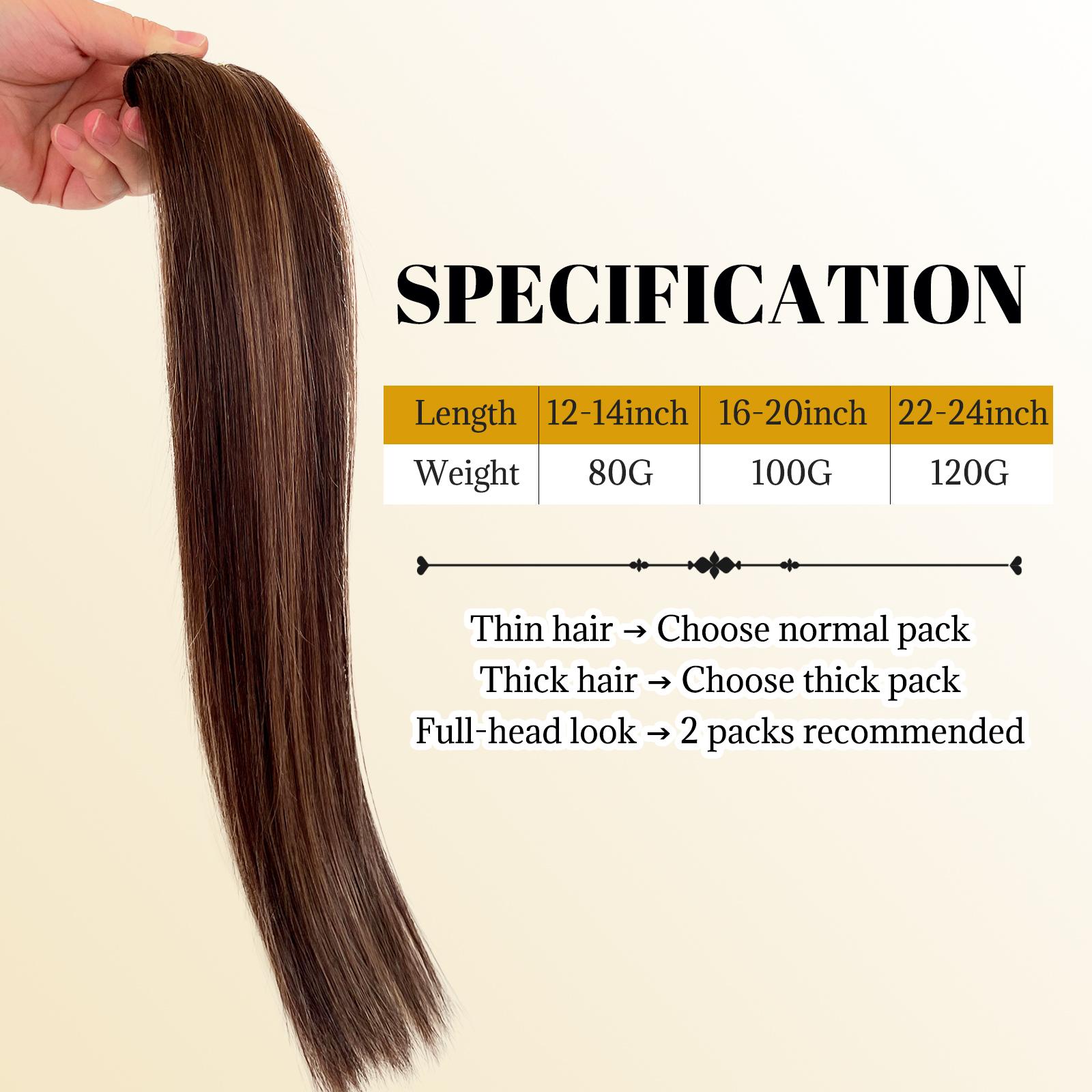 Dark Root Brown Ombre with Soft Highlights Sew In Extensions 24 Inch Real Human Hair Weft Extensions 120G Double Weft Remy Human Hair Bundles For Women Hand Tied Full Head Straight Hair Weaves