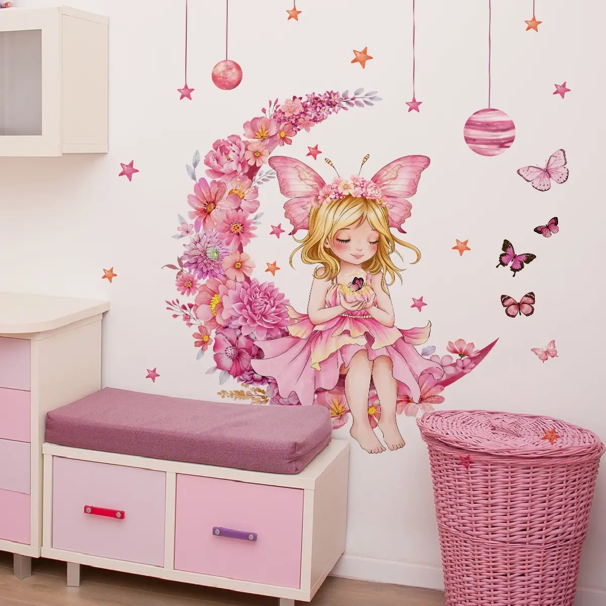 Butterfly Fairy Pattern Wall Sticker, 2 Counts/set Colorful Lovely Aesthetic Stickers Wall Decal, Wall Art Decorative Sticker Sticker Packs for Home Living Room Bedroom Decoration Sticker