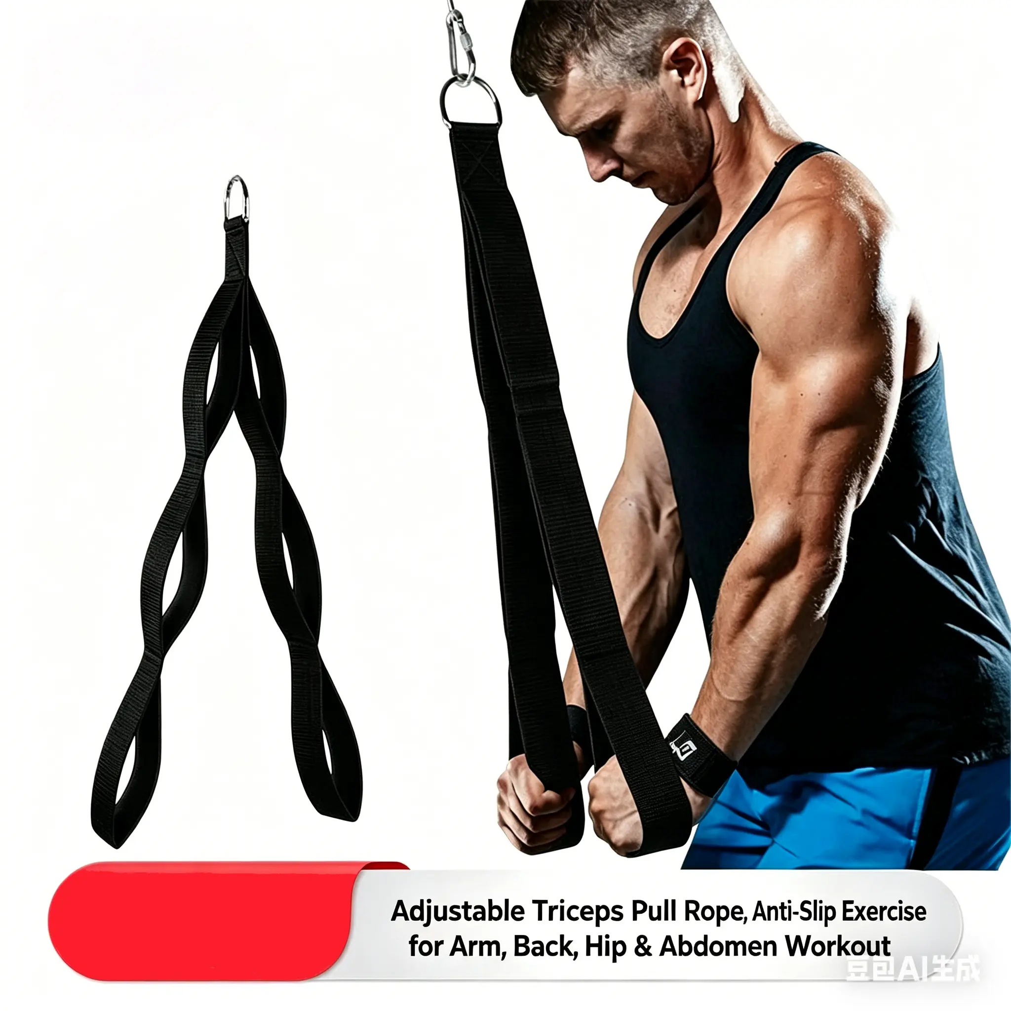 Extra-Long 6-Loop Tricep Rope Attachment with Non-Slip Neoprene Grips and Heavy-Duty Ring, Unisex Functional Gear for Home Gym Workouts, Gym Accessories, Home Workout Equipment, Training Equipment, Exercise, Neoprene Wrap, Universal Fit, Anti-Slip Exercis