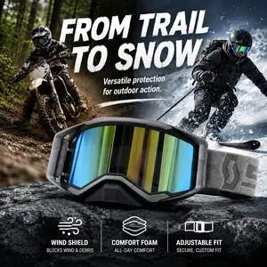 Motocross Riding Goggles, Windproof Dustproof Motorcycle Goggles with Wide View Lens, Adjustable Strap Snow Ski Goggles for Dirt Bike ATV Outdoor Sports