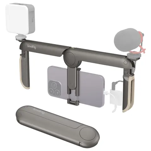 SmallRig 4047 Foldable Universal Nylon Phone Cage (65 mm to 80 mm, Comfortable to Hold) - Stabilizer Compatible, Folding Handle, Mic & LED Ready, Thread Mounts, Horizontal Vlogging Tripod, Content Creator Gear, iPhone17 Pro/MAX, Samsung & Android Devices