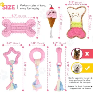 6-Piece Puppy Teething Toy Set Soft Rubber Chew Toys with Ropes for Small Dogs Dental Care Teeth Cleaning Interactive Play Safe Non-Toxic TPR Material
