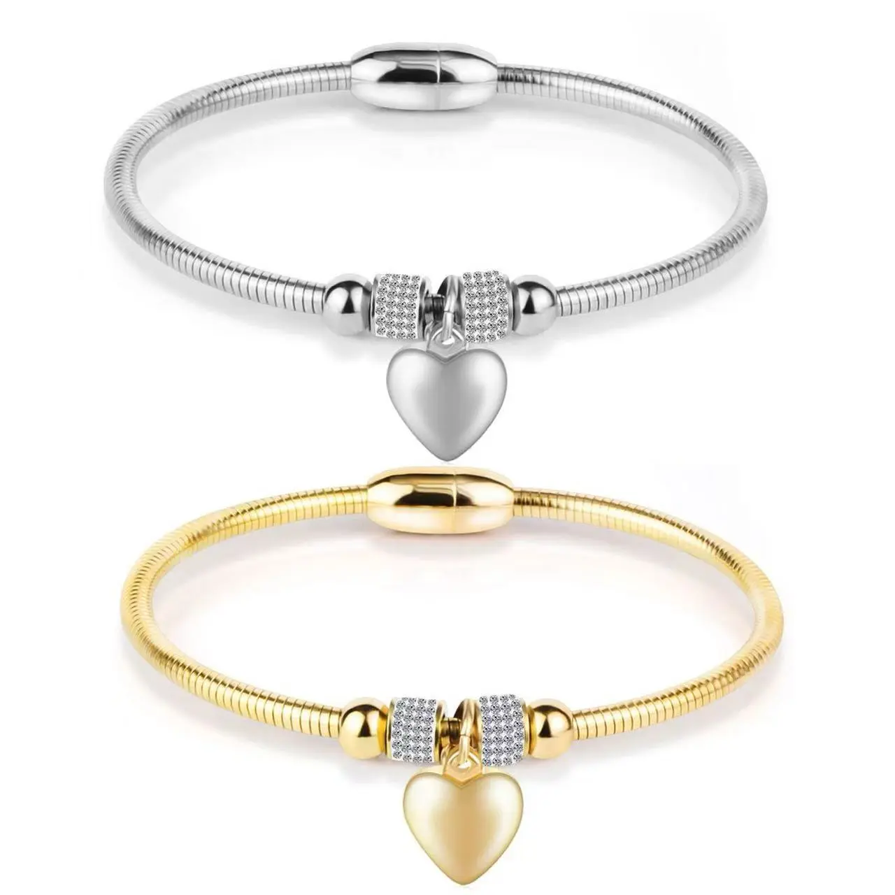 Women's European Heart Shaped Bracelet in Titanium Steel, Light Luxury Metal Jewelry with an Open Cuff Design, Open Bangle