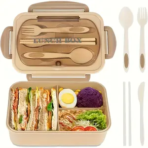 Leak-Proof Set with Cutlery, Microwave Safe, 3 Compartment Design, Ideal for School Work Outdoor Meals, Essential Back-To-School Item, Bento Lunch Box