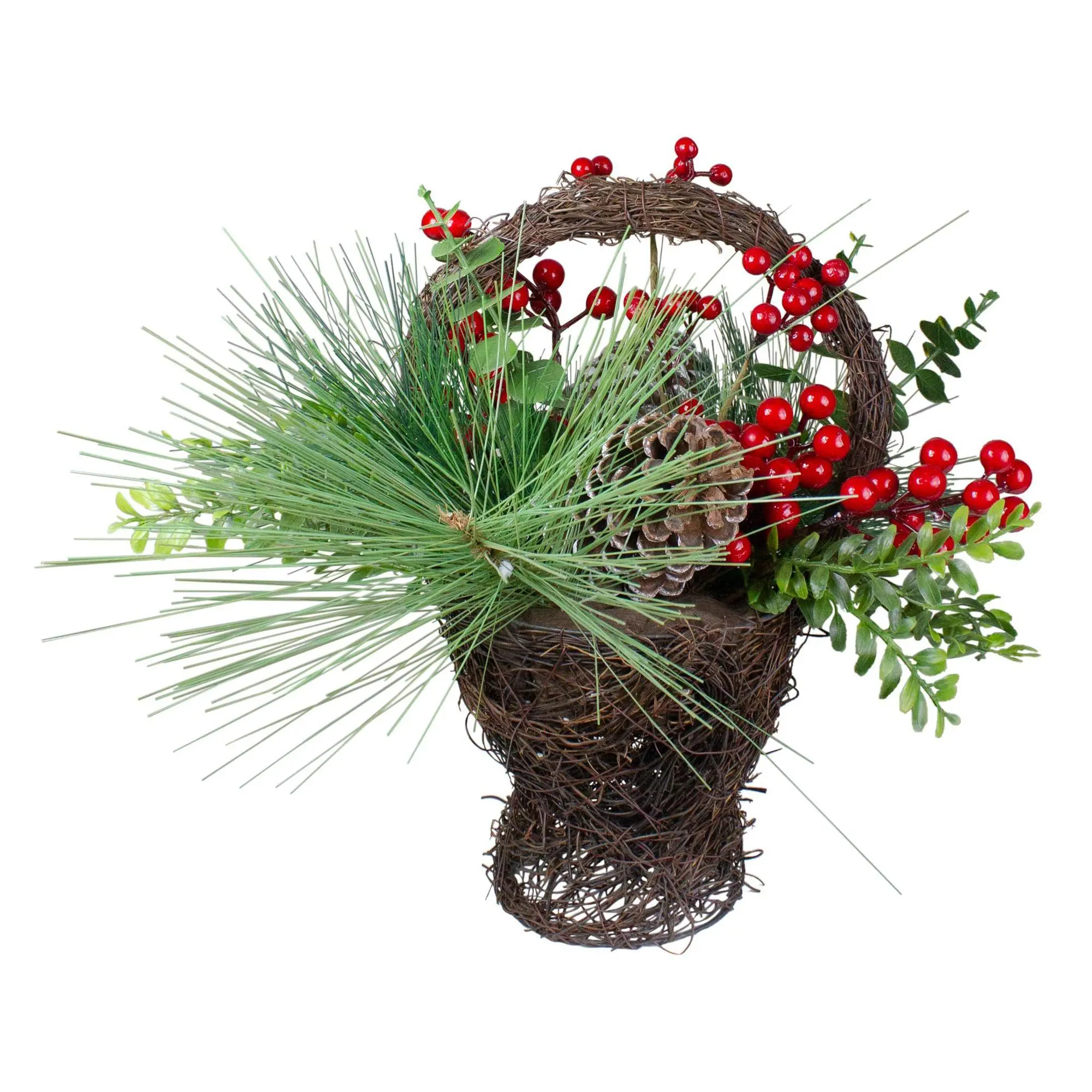 Northlight 15" Eucalyptus Pine and Berry Grapevine Basket
