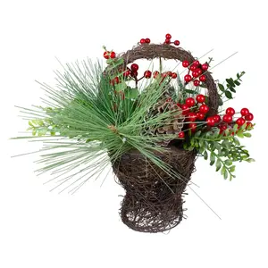 Northlight 15" Eucalyptus Pine and Berry Grapevine Basket