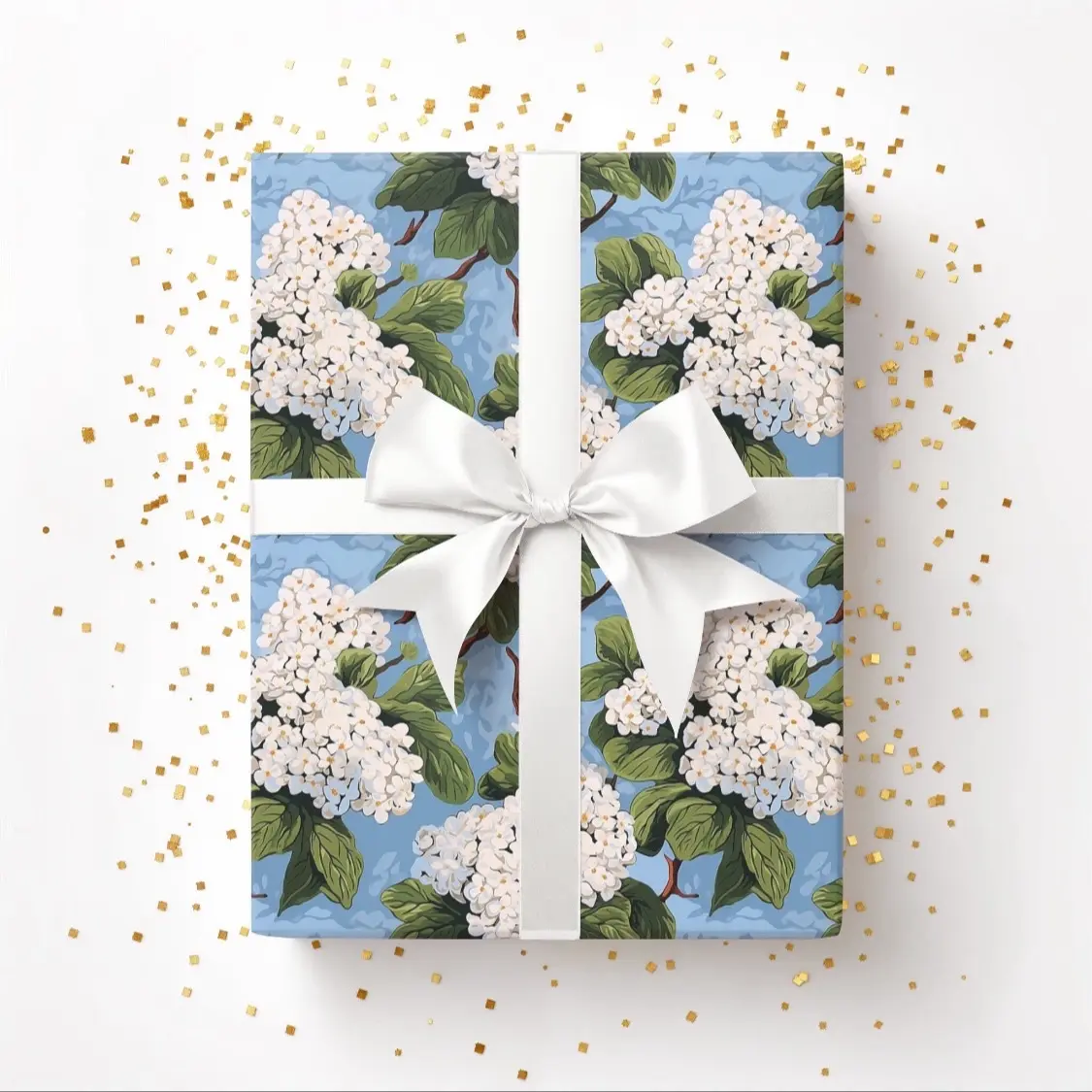 Wrapping Paper White Hydrangea Gift Wrap Holiday Wrap Illustration Holiday Wrap Christmas Paper Holiday Gift Wrap Preppy Wrapping for Her