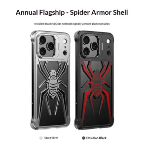 Aluminium Hollow-Out Cooling Spider Armor Smartphone Case, Shockproof Anti-Drop Protector with Invisible Stand, Functional Buttons, Customized Resistance, Compatible with iPhone 17 Pro Max/16/15/14/13, Mobile Phone Protection Accessories