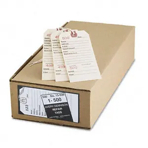 Avery Manila Paper Repair Tags, Series 1-500, 5.25x2.625 in Rectangular Shape, Perforated with Twine & Detachable Coupon, MLA, 500/Box, Office Stationery Labels