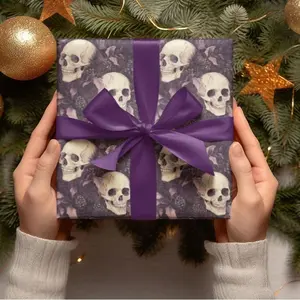 Christmas Skull Wrapping Paper | Unique Holiday Gift Wrap | Gothic Holiday Decor | Designed by CustomGiftBarn