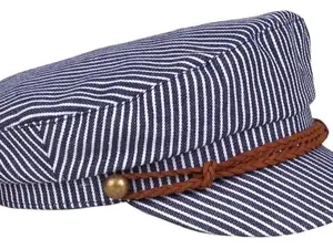 Greek Fisherman Cap Hat Navy Striped With Rope Hat Band One Size Yachting Sailing Lace