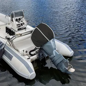 Outboard Engine Cover Half-Enclosed Boat Engine Hood with Reflective Strips, Adjustable 600D Material Waterproof Windproof Tear-Resistant Boating Accessories