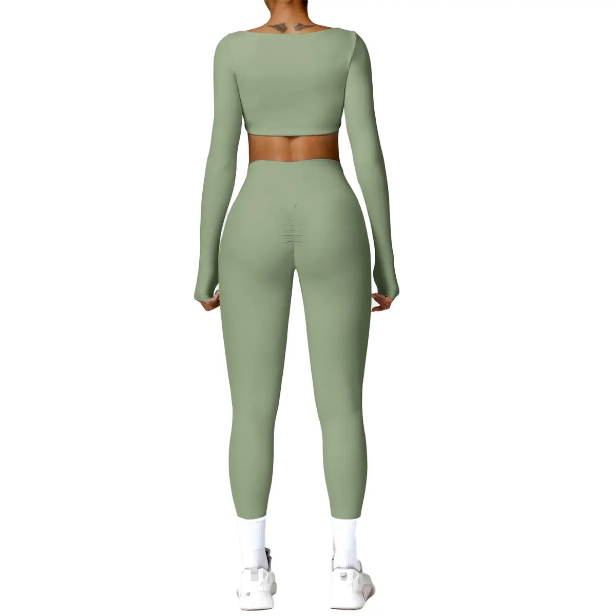 Women's Crop Top Long Sleeve Padded Sports Set - Breathable Nylon Tracksuit for Yoga Gym Workouts & Casual Wear Comfortable Fit Lightweight Materials Pilates Outfits Athleisure Summer Clothes sophisticated comfy chic