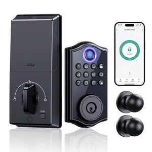 Smart Fingerprint Keyless Door Lock,APP Control Keyless Entry Fingerprint Door Lock,Keypad Deadbolt Set with Handle,Easy Installation,Auto-Lock,(Matte Black)