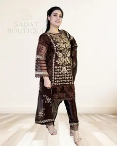 Deep Chocolate Embroidered Velvet Suit – Regal Elegance in Every Stitch Description:
