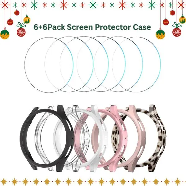 [6+6 Pack] Screen Protector Case for Galaxy Watch FE/5/4-40mm – Bubble-Free Tempered Glass Film & Waterproof Hard PC Bumper Protective Cover