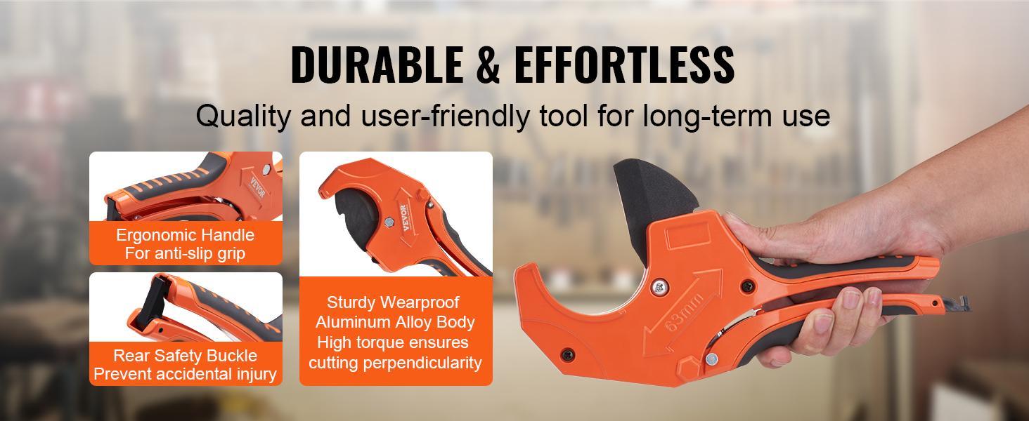 VEVOR PVC Pipe Cutter, TikTokShopBlackFriday, 0-2-1/2" O.D. Ratcheting PVC Pipe Cutter, Heavy Duty Tube Cutting Tool with Spare SK5 Blade for PVC, CPVC, PP-R, PEX, PE, Rubber Hoses