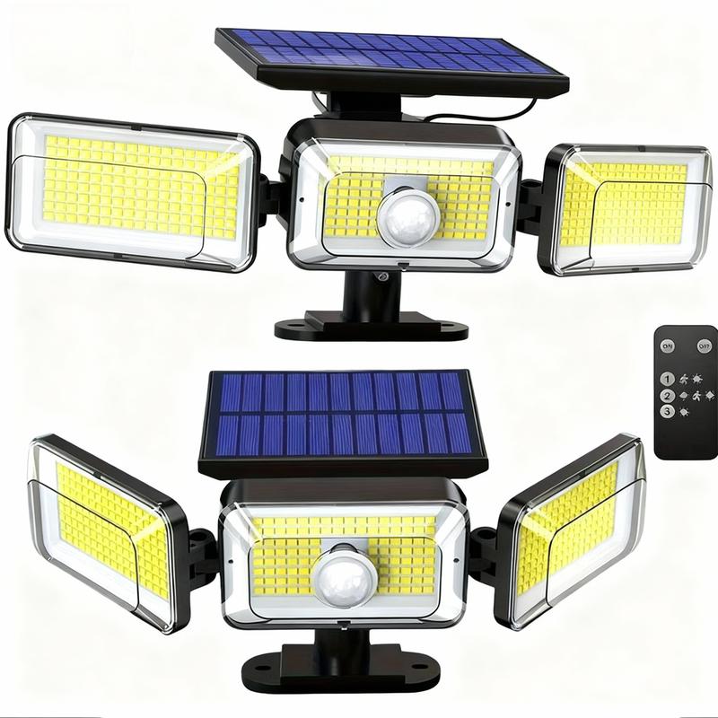 1/2-Pack High Brightness Solar Motion Sensor Lights Durable Waterproof IP65 Design for Outdoor Security & Landscape Lighting Enhancement with Remote Control and Adjustable Heads