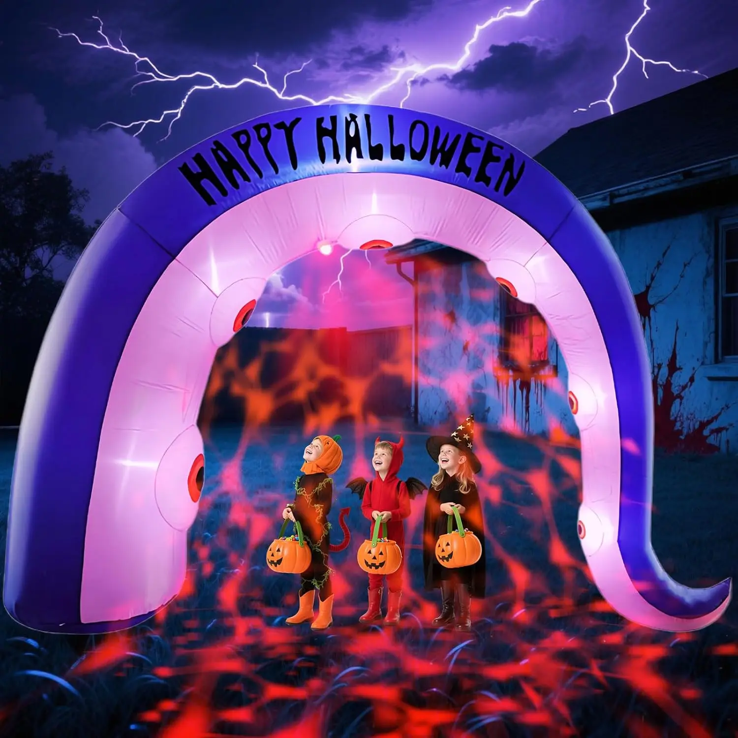 12FT Giant Spooky Halloween Inflatable Octopus Arch, Outdoor Sea Monster Archway with Red Blood Projector Lights, Garden Lawn Party Halloween Decor (Home & Festive Outdoor Holiday Supplies), Halloween Decorations