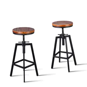 Set of 2 Vintage Bar Stools 25.6-31.5inch Height Adjustable Farmhouse Dinning Stool Swivel Wooden Seat Kitchen Island Counter Chair